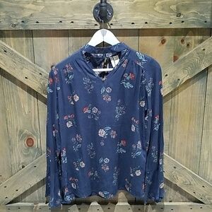 BLUE FLORAL BLOUSE WITH TULIP CUFFS LONG SLEEVE